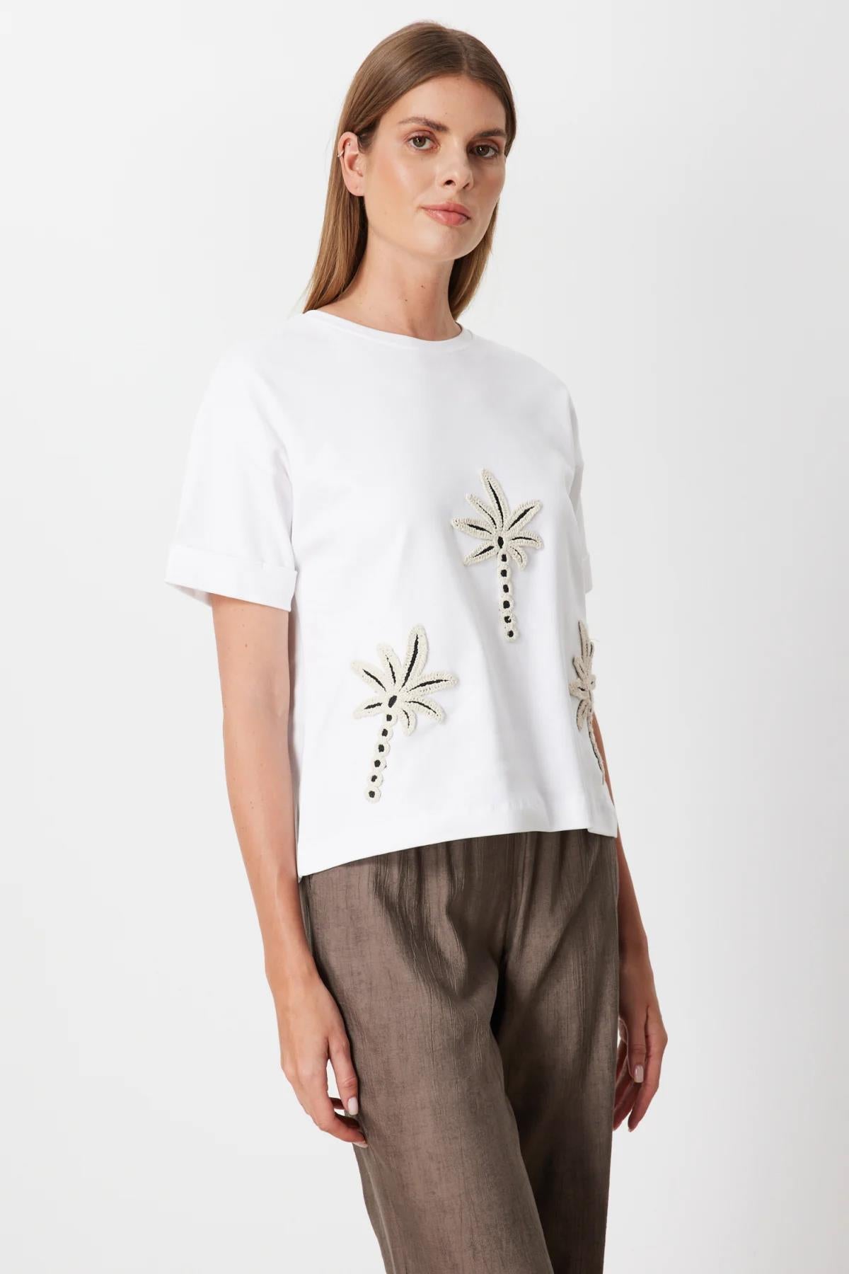 Lace Embroidered Crew Neck Blouse