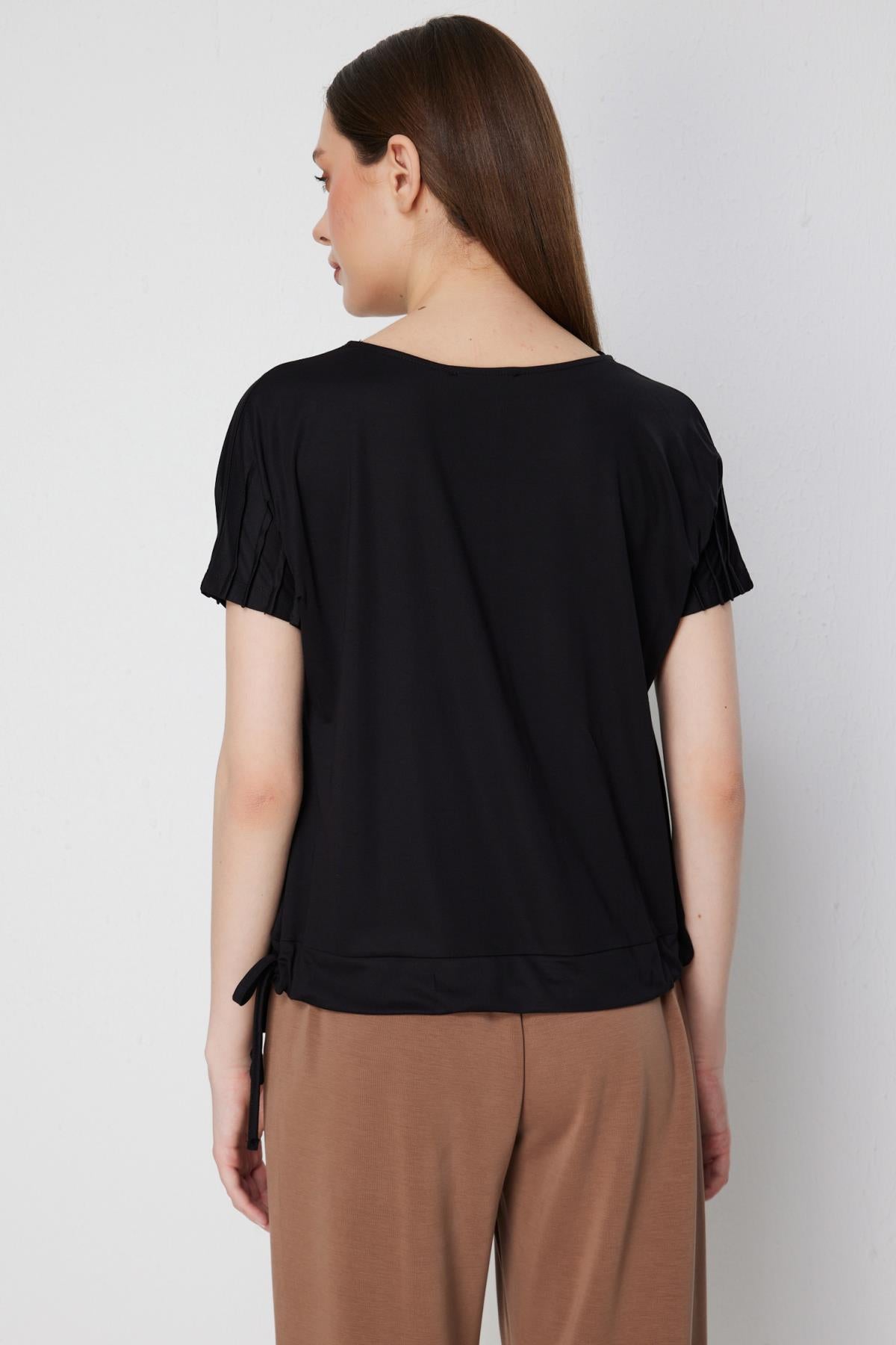 Blouse with Pleated Sleeves and Tie Waist