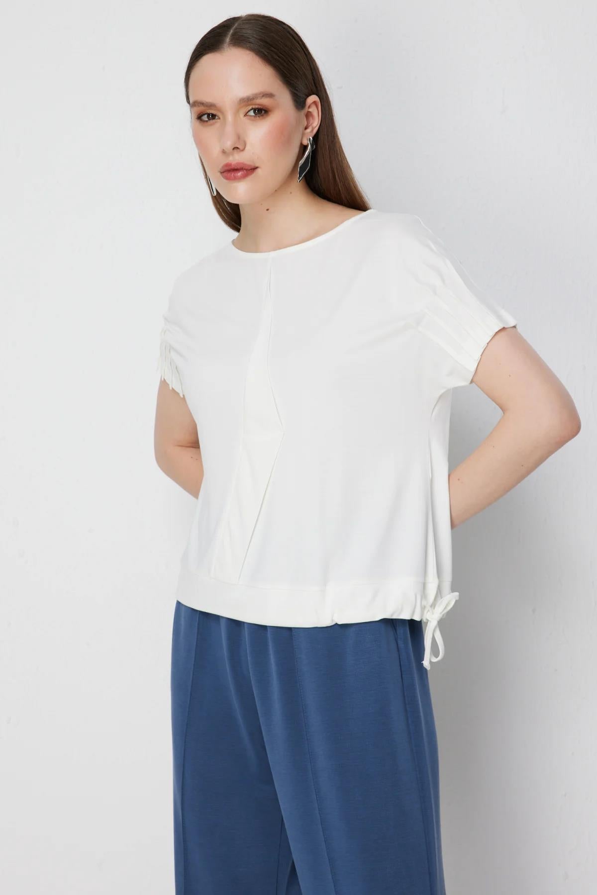 Blouse with Pleated Sleeves and Tie Waist