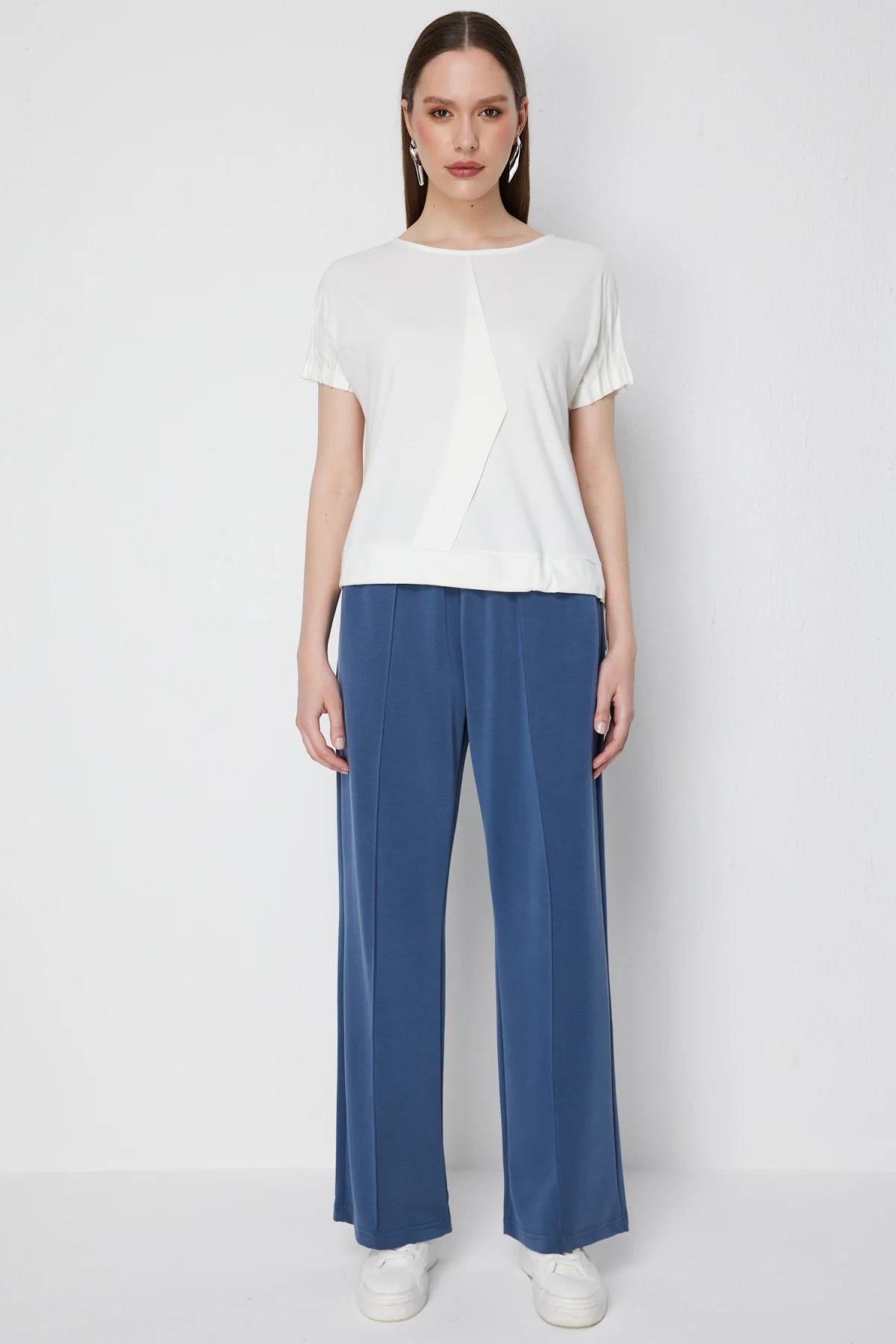 Blouse with Pleated Sleeves and Tie Waist