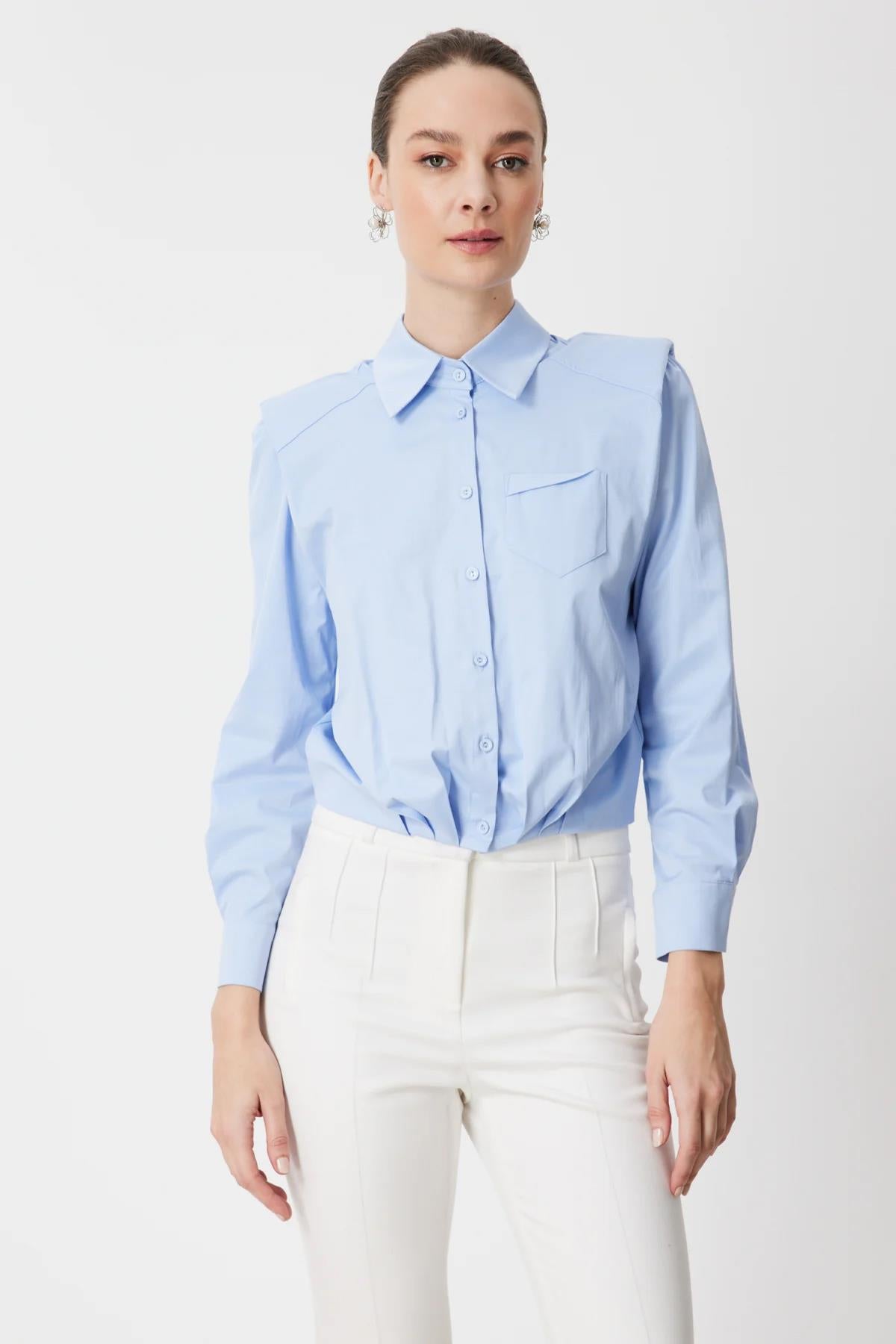 Vatkalı Beli Pileli Gömlek