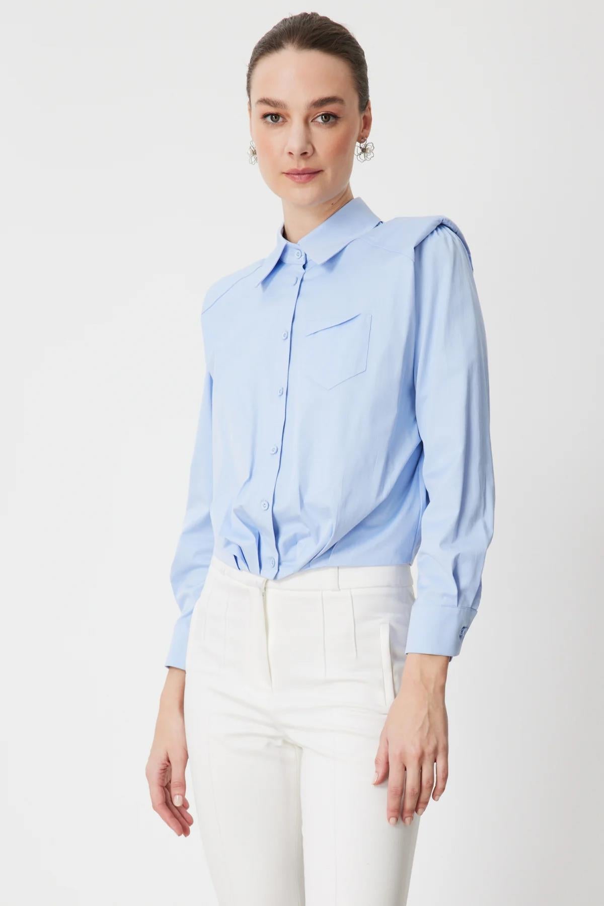 Vatkalı Beli Pileli Gömlek