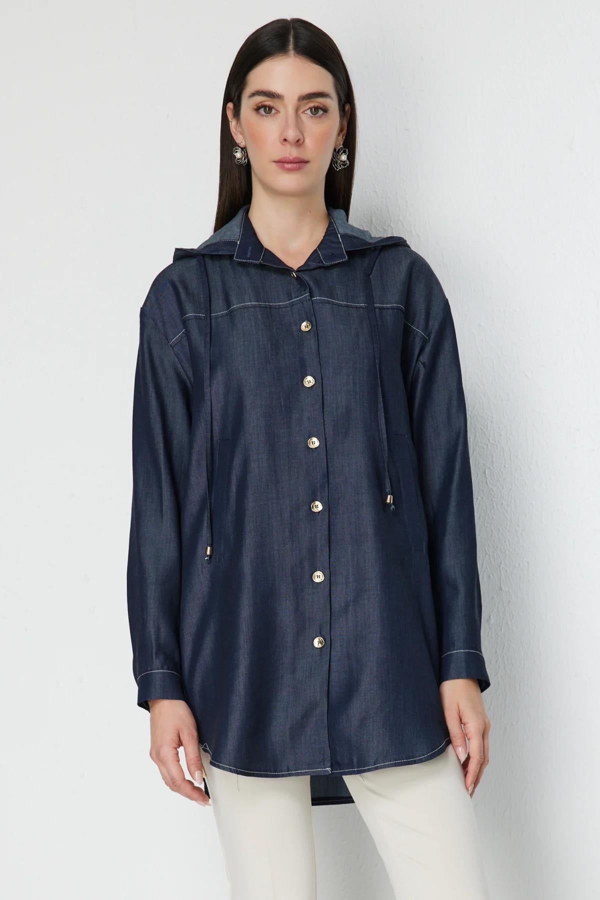 Fermuar Detaylı Kapüşonlu Ceket