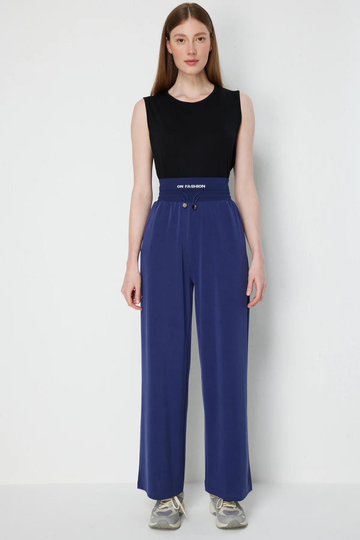 Beli Kalın Lastikli Bol Paça Pantolon