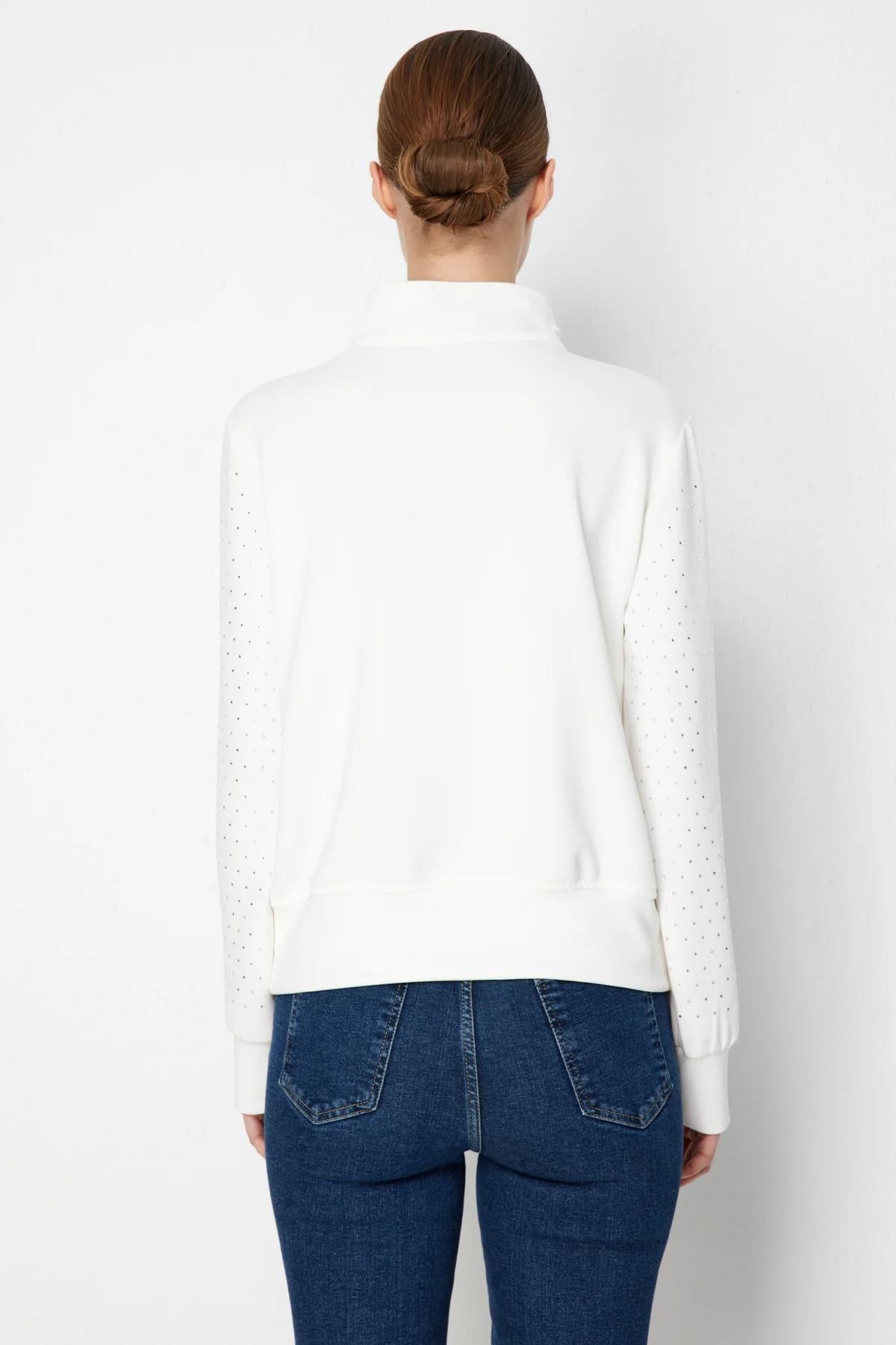 Yakası Fermuarlı Taşlı Eşofman Üstü