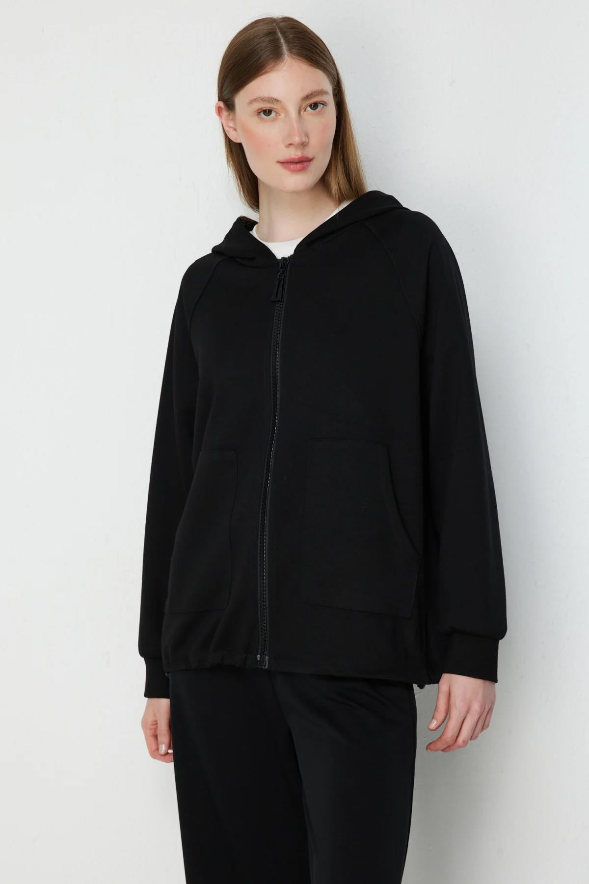 Hooded Cardigan with Bear Print on the Back
