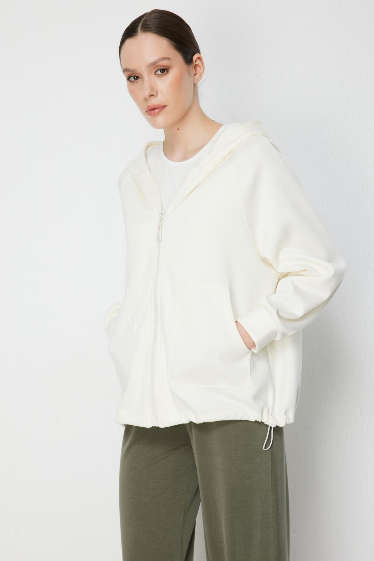 Hooded Cardigan with Bear Print on the Back