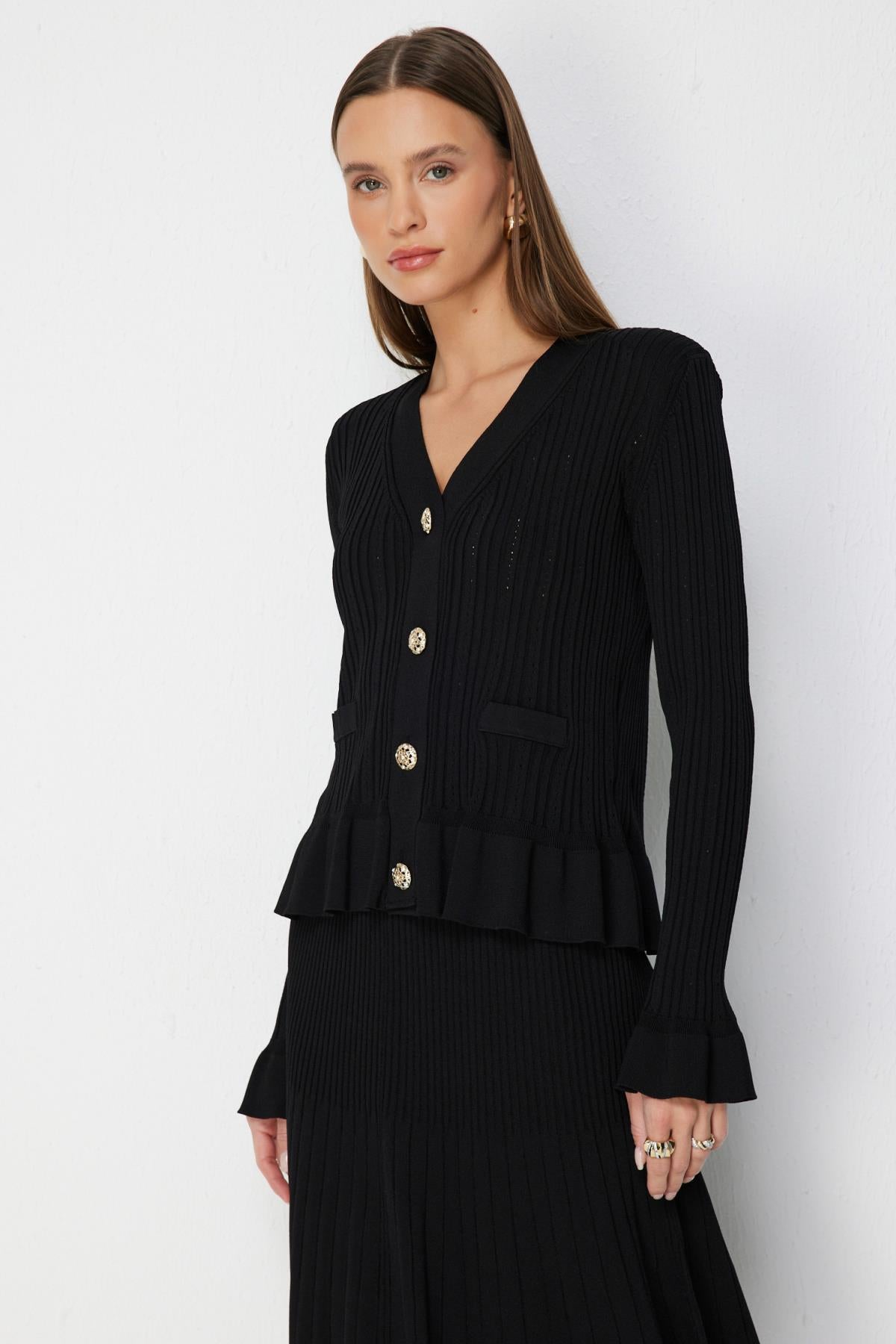 V-Neck Flared Sleeve Knit Cardigan