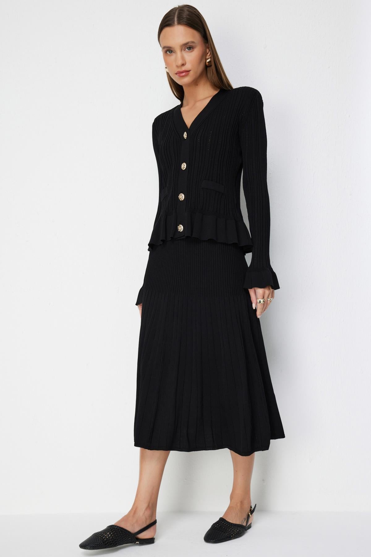 Piliseli Triko Midi Etek