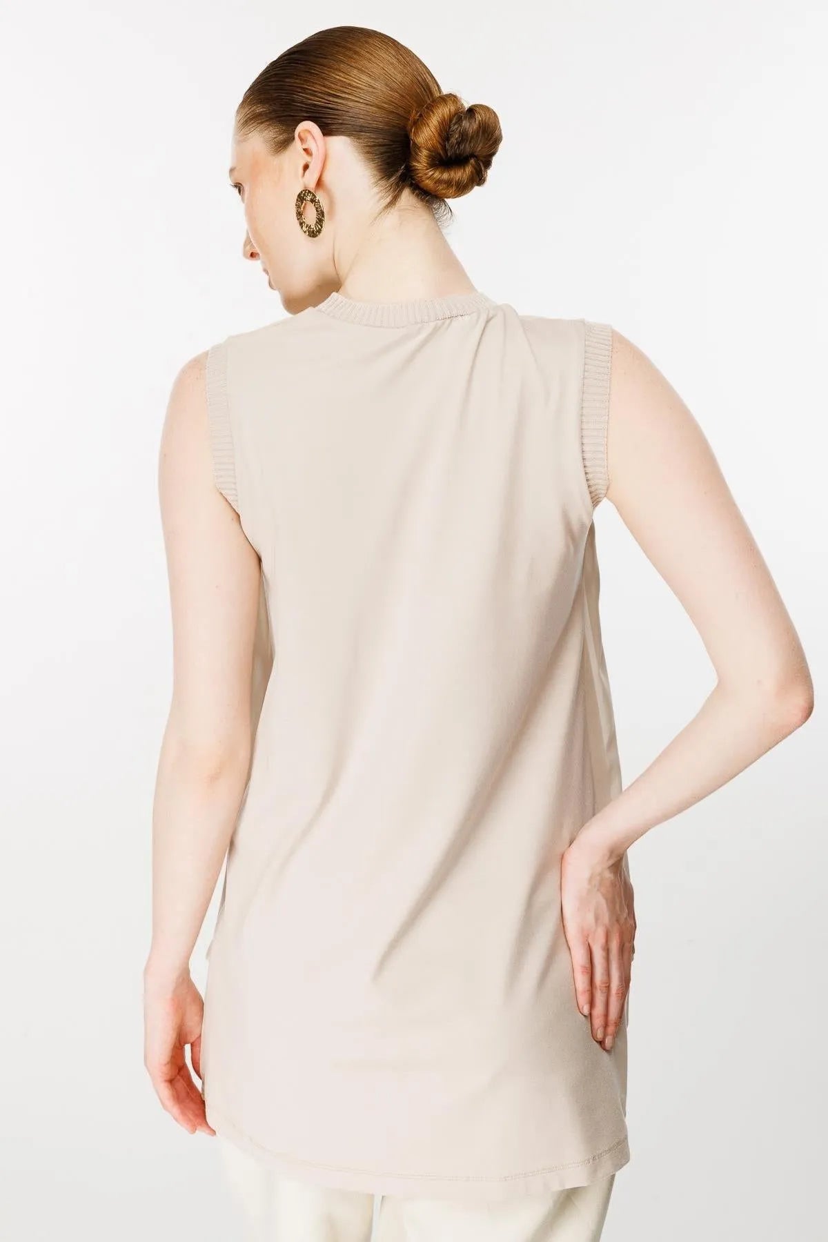 Chiffon Front Ribbed Tunic