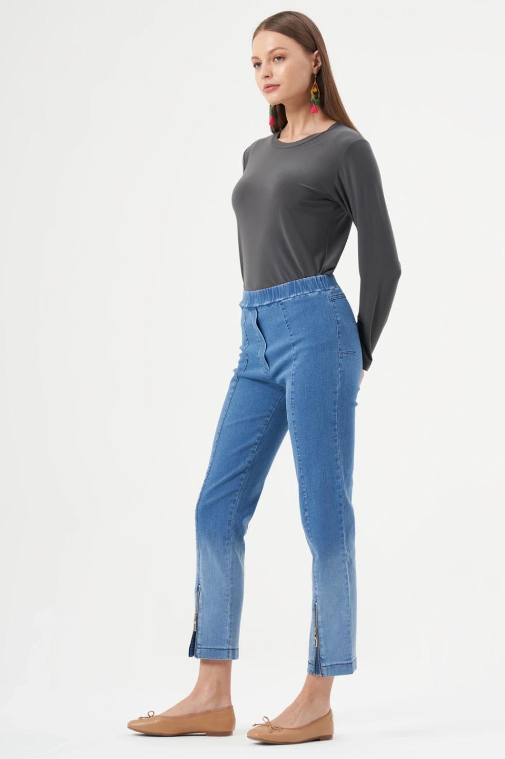 Misswhence Paçası Fermuarlı Beli Lastikli Jean Kadın Pantolon - Eser Giyim