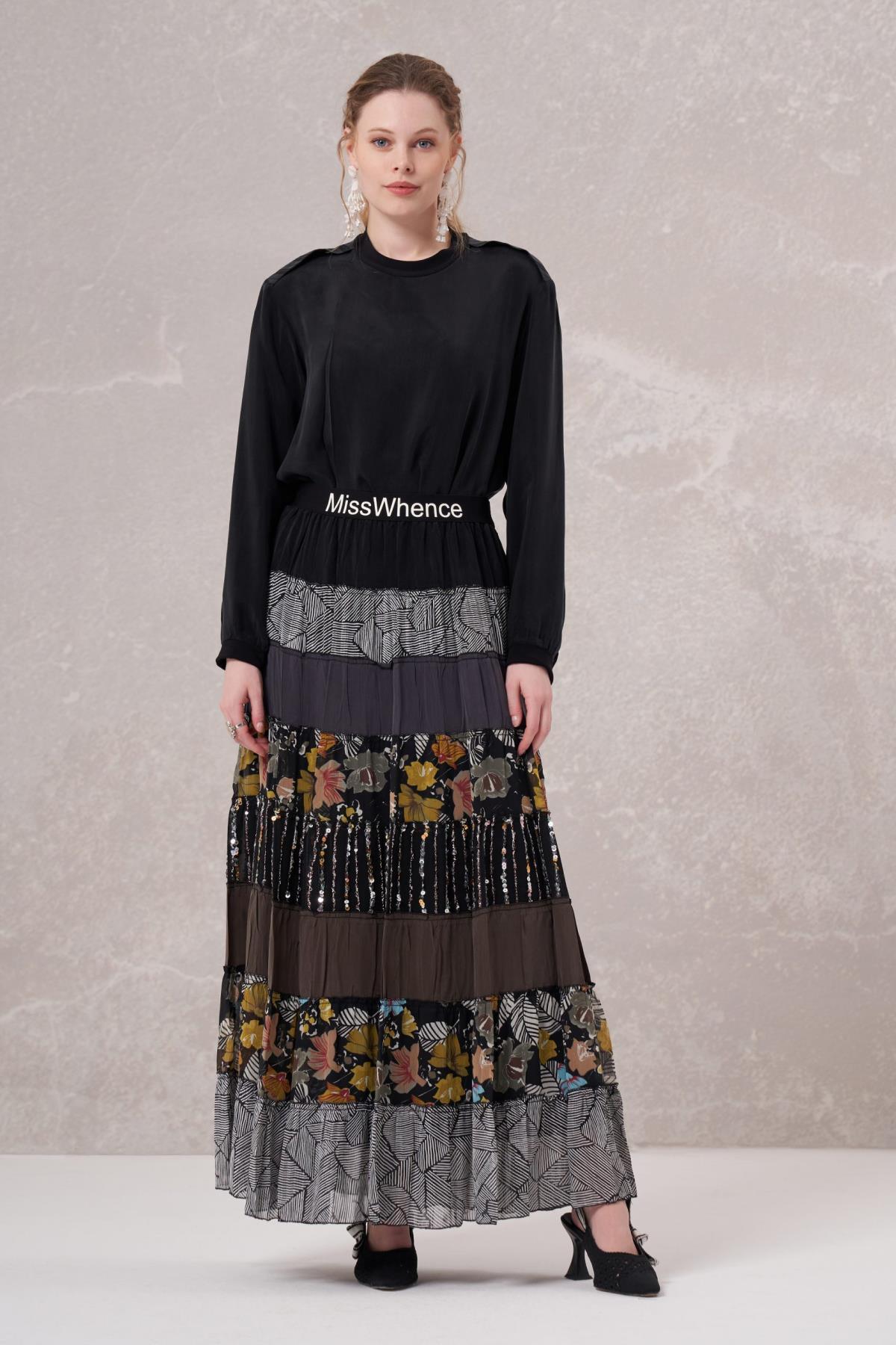 Patchwork Detaylı Etek - Eser Giyim
