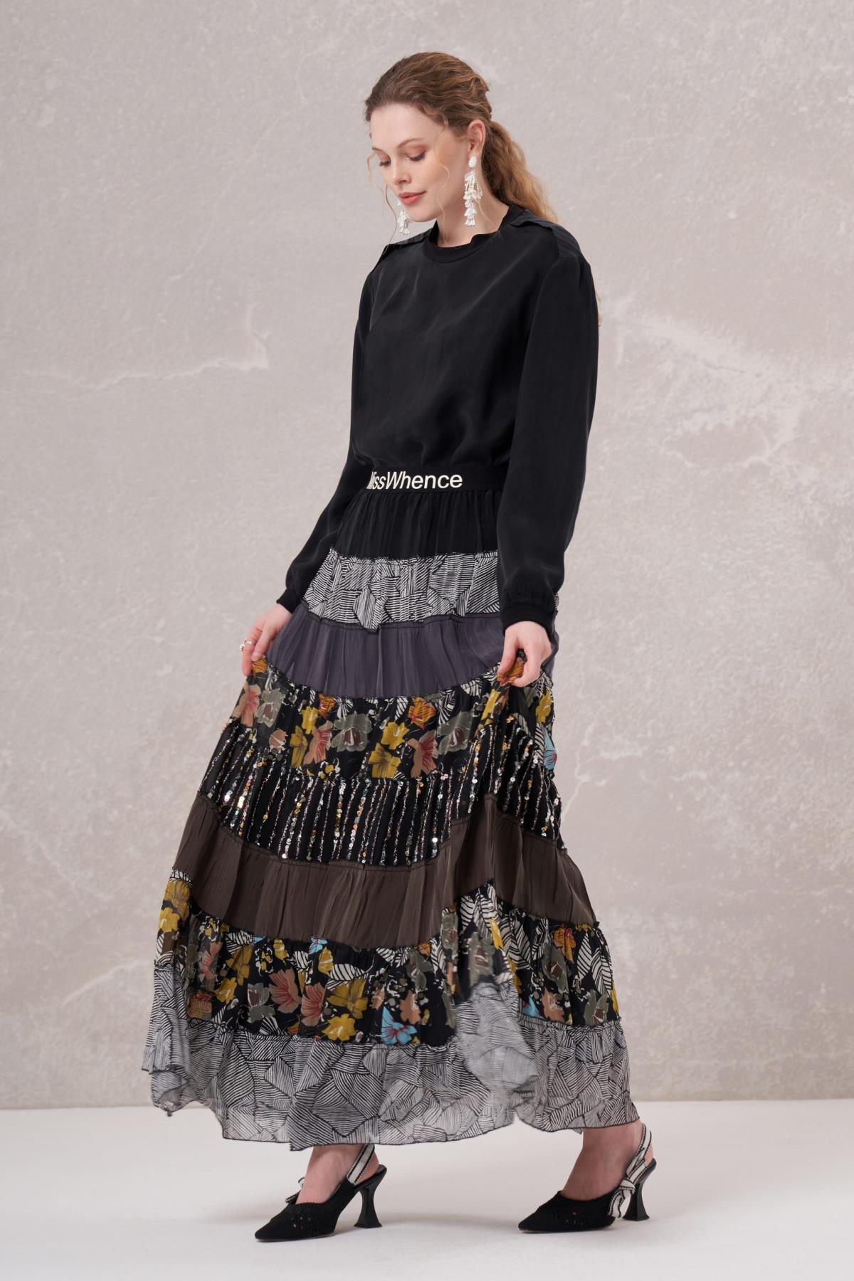 Patchwork Detaylı Etek - Eser Giyim