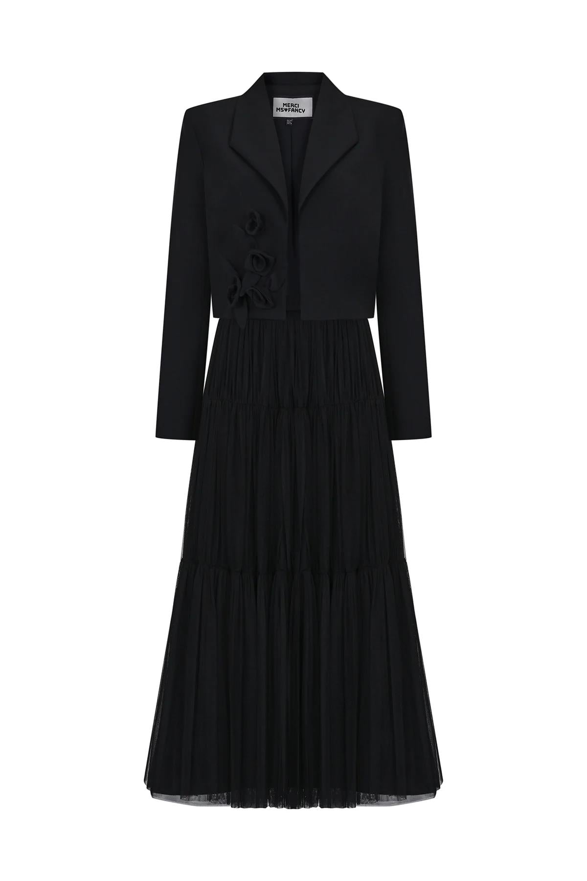 Piliseli Büzgü Detaylı Uzun Tül Etek