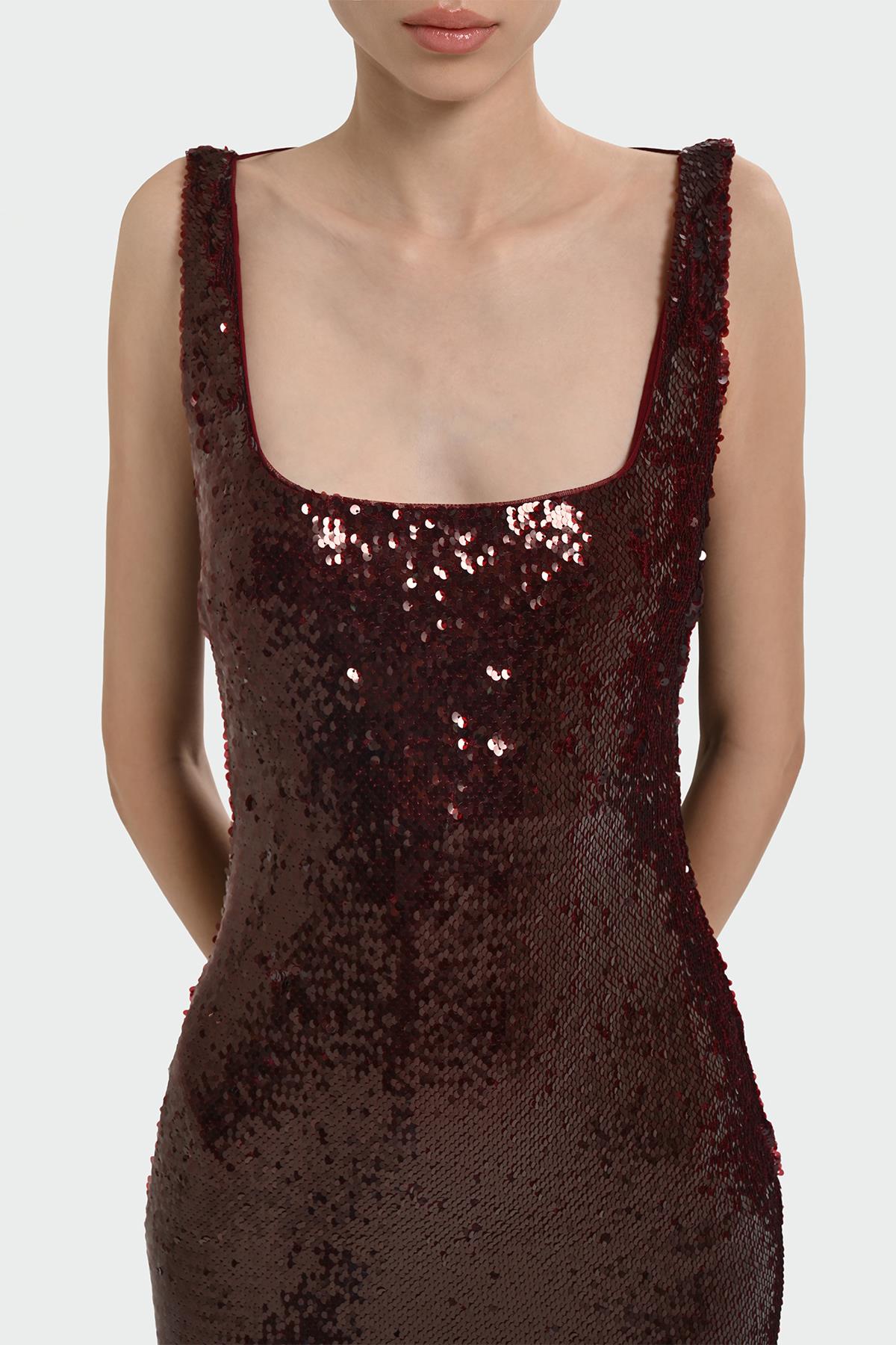 Pul Payet İşlemeli Askılı Abiye Elbise