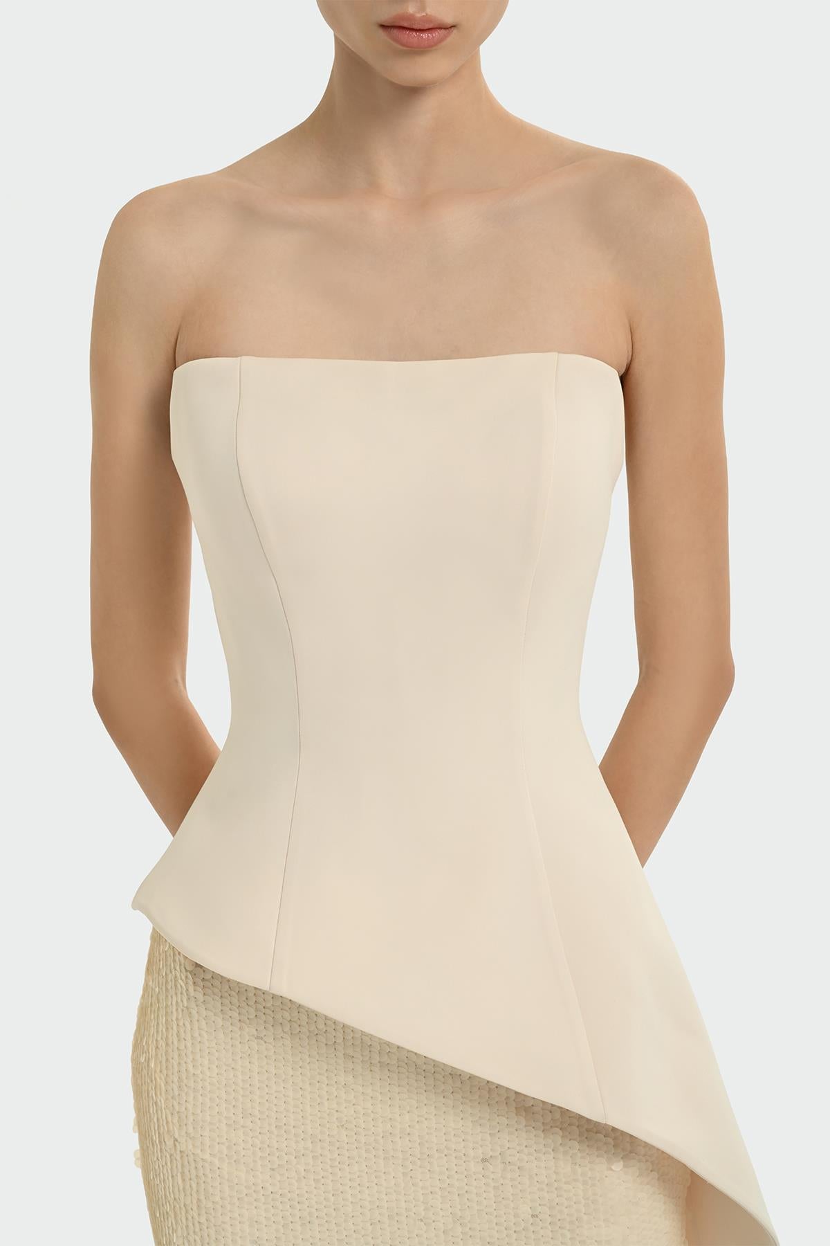 Pul Payet İşlemeli Straplez Krep Abiye Elbise