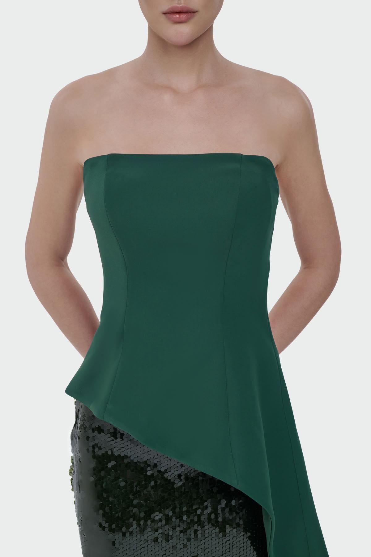 Sequined Strapless Crepe Evening Dress
