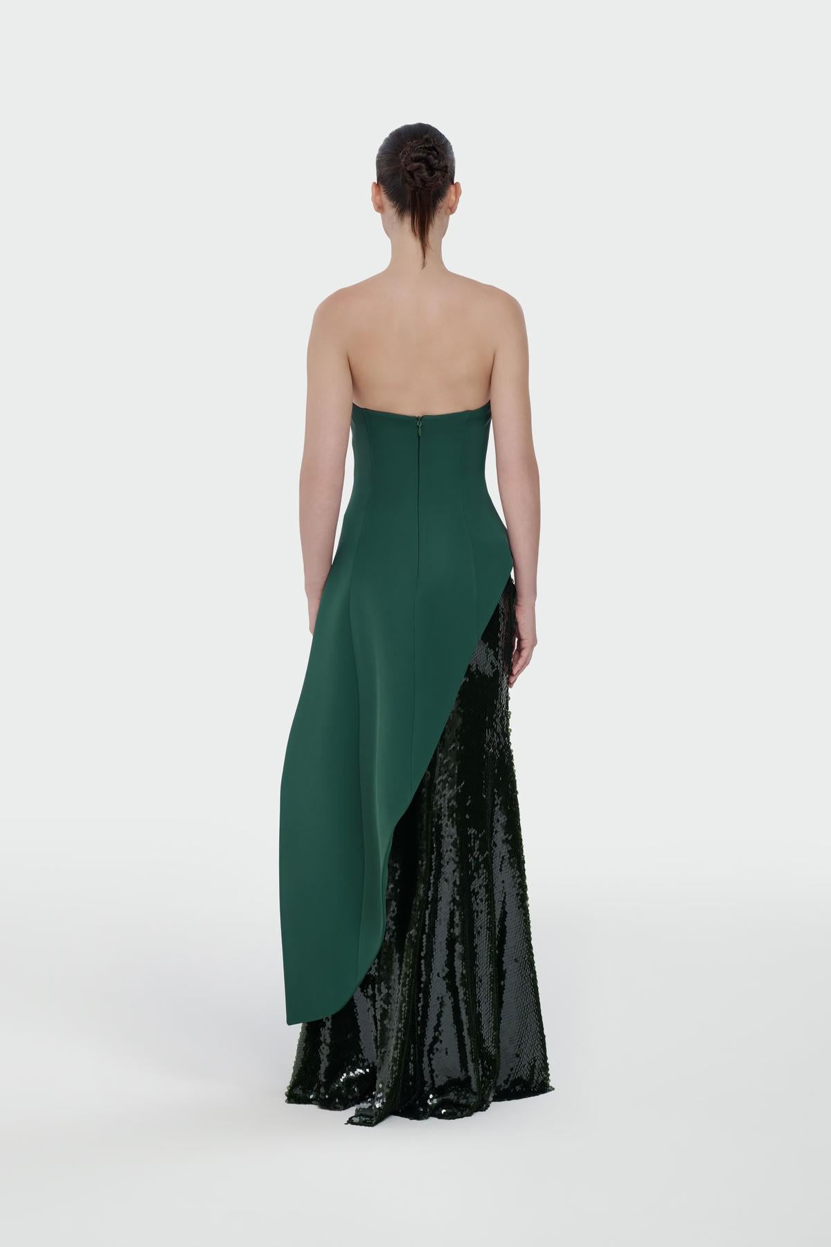 Sequined Strapless Crepe Evening Dress