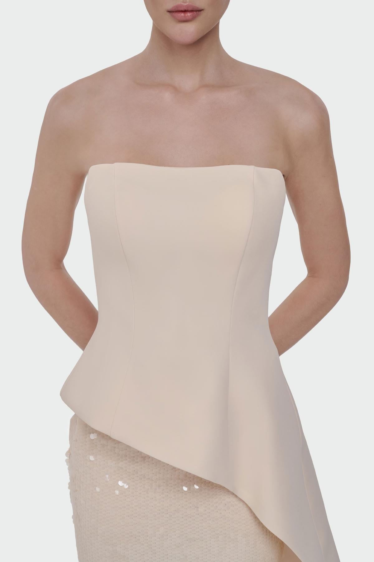 Sequined Strapless Crepe Evening Dress