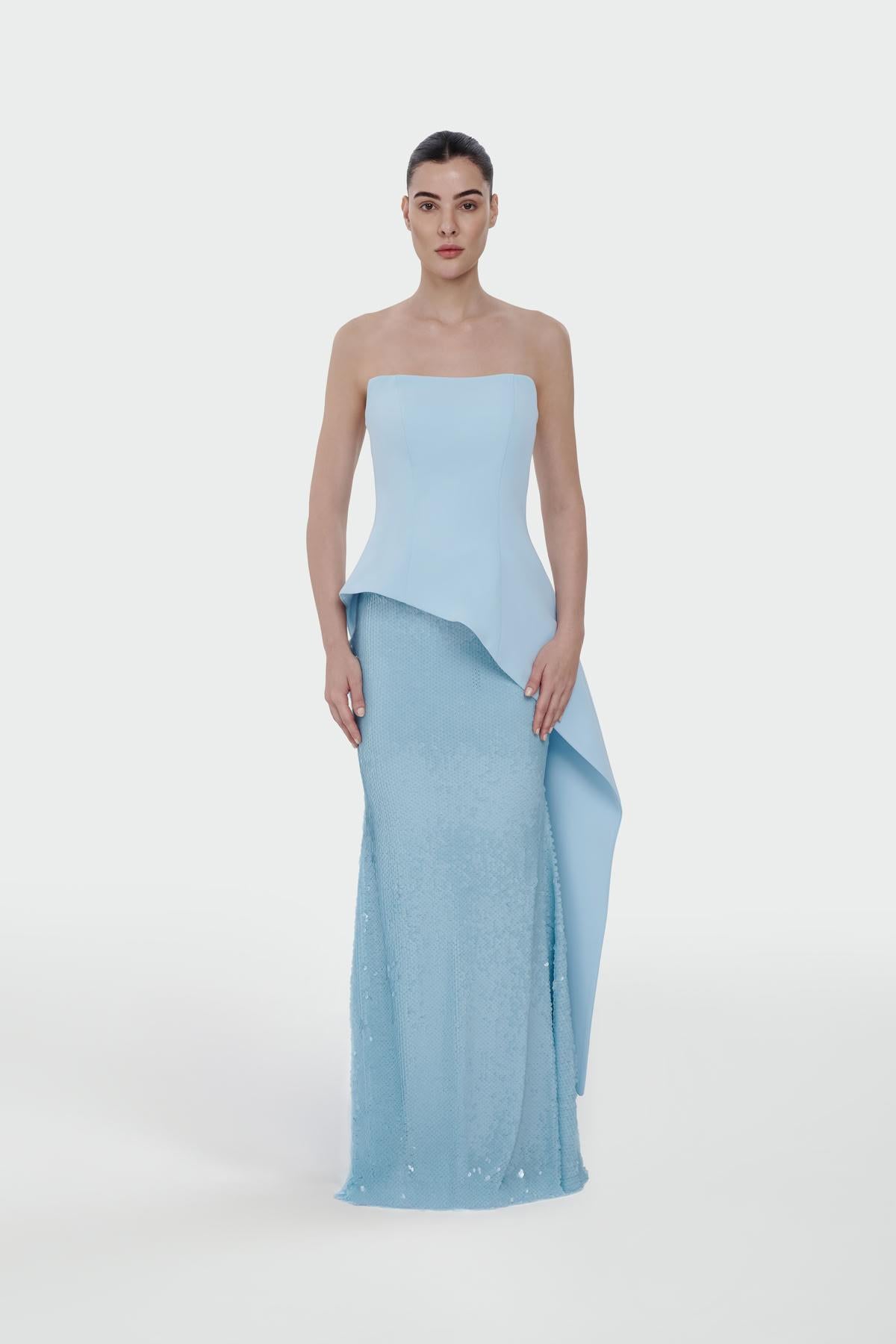 Sequined Strapless Crepe Evening Dress