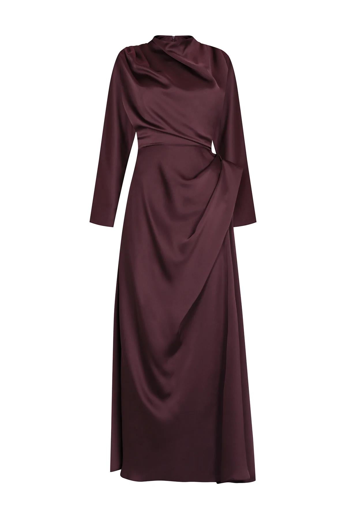 Satin Cowl Neck Long Evening Dress