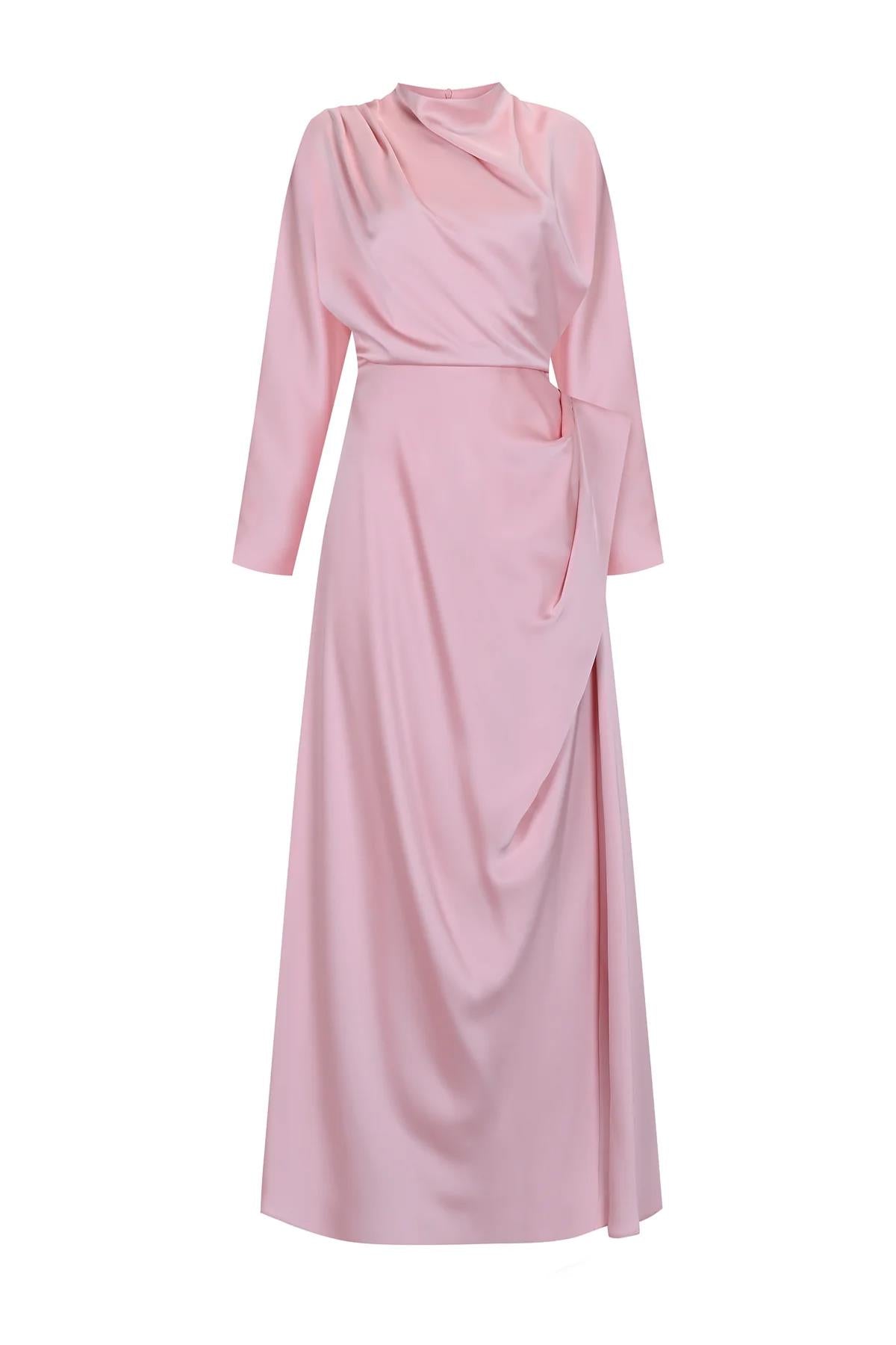 Satin Cowl Neck Long Evening Dress