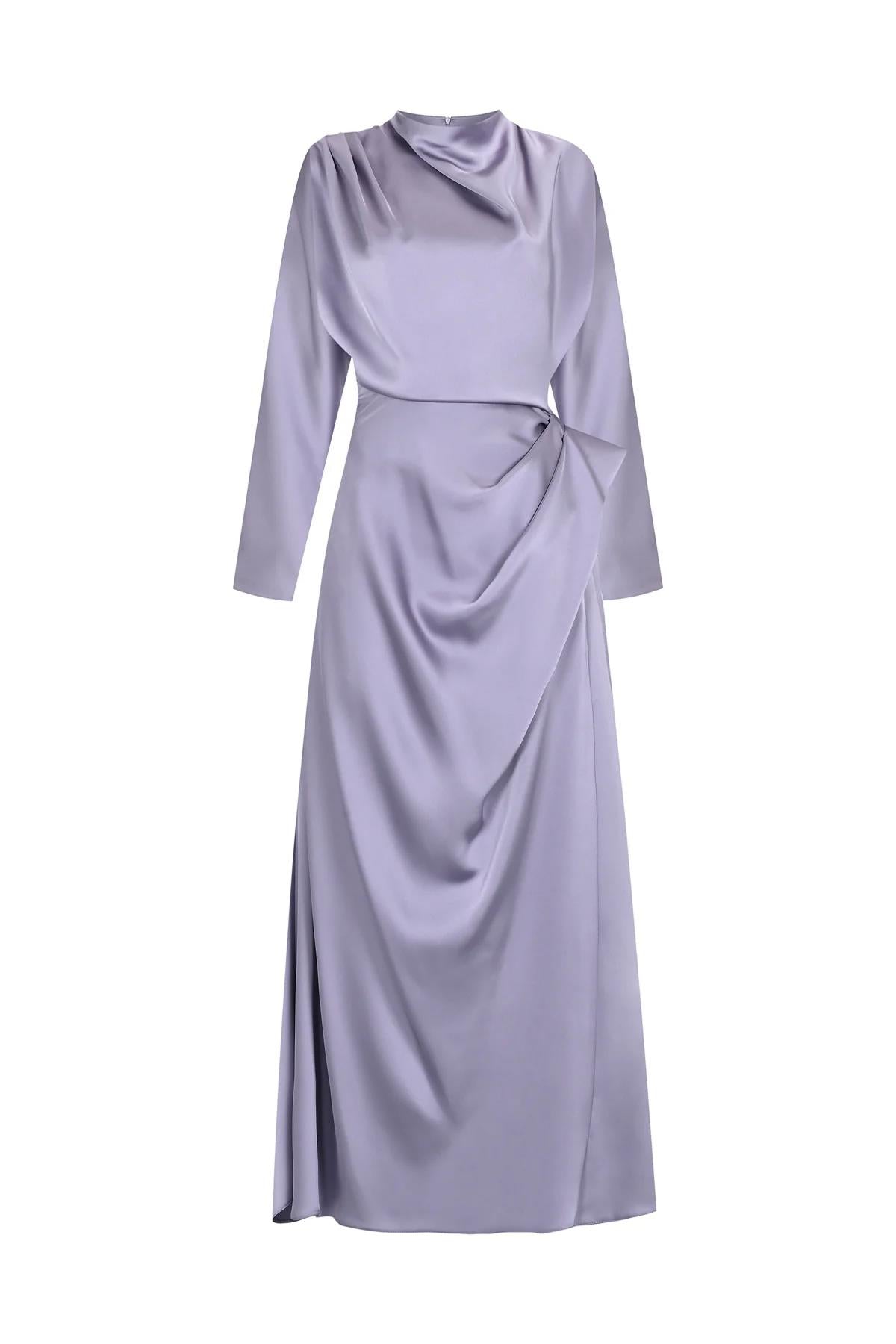 Satin Cowl Neck Long Evening Dress
