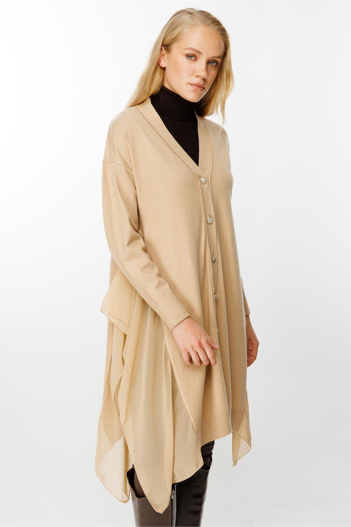 Chiffon Detailed Knitwear Cardigan
