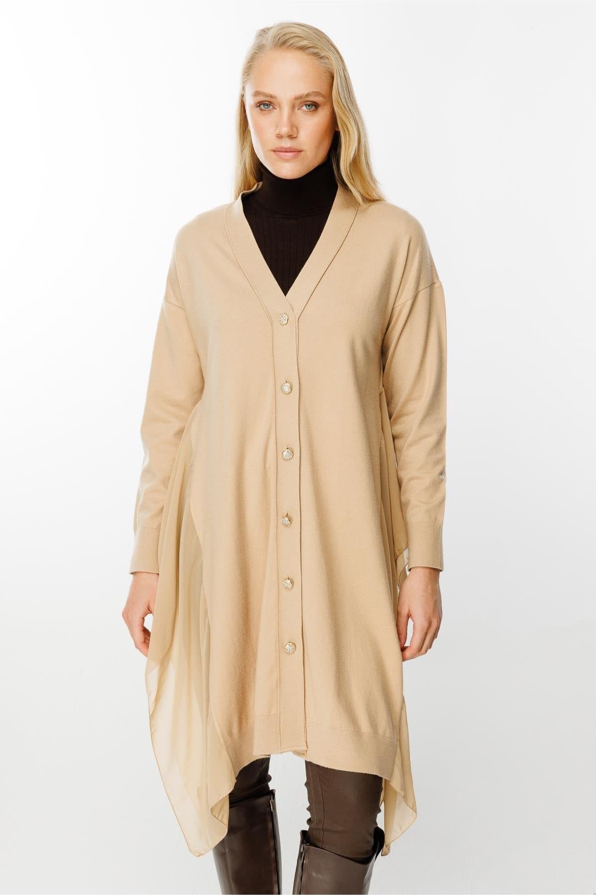 Chiffon Detailed Knitwear Cardigan