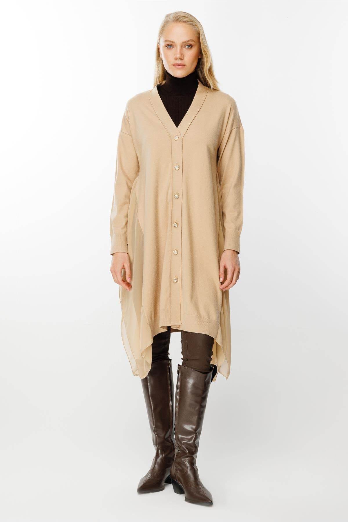 Chiffon Detailed Knitwear Cardigan