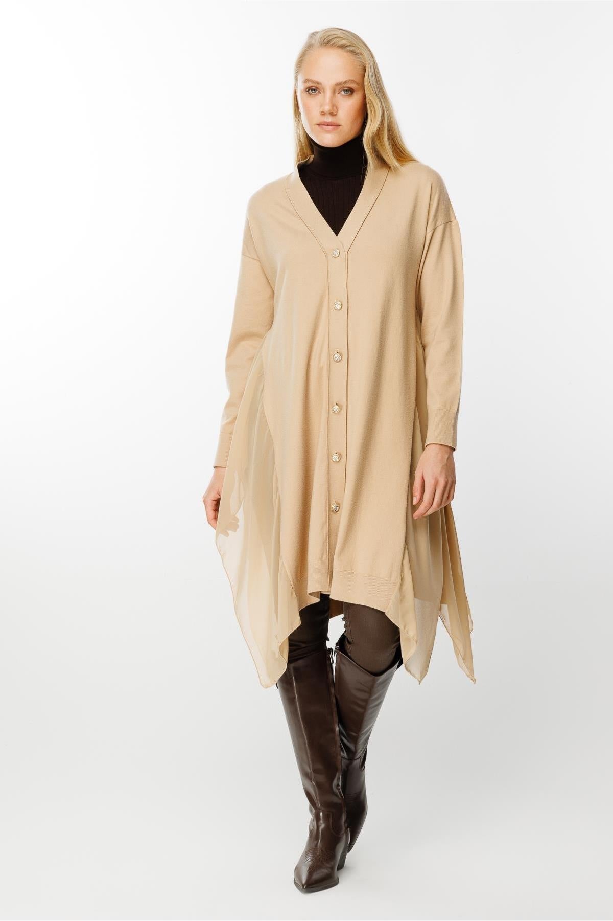 Chiffon Detailed Knitwear Cardigan