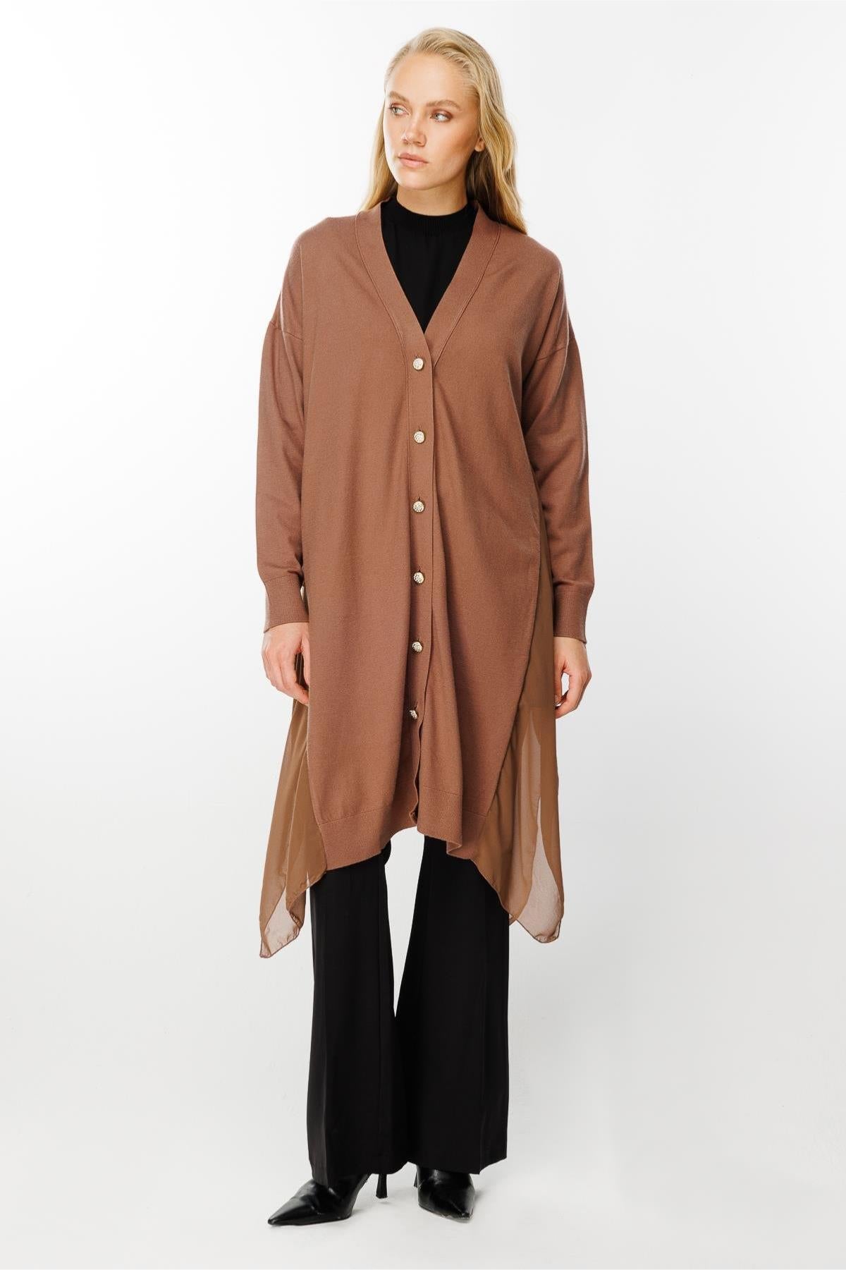 Chiffon Detailed Knitwear Cardigan