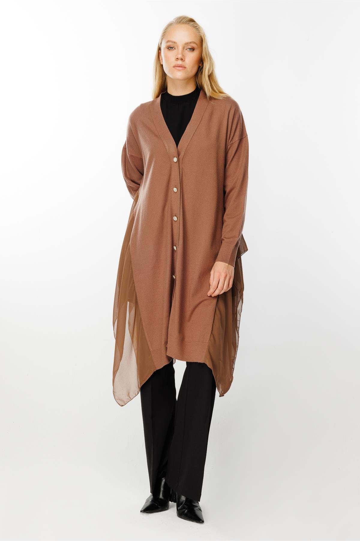 Chiffon Detailed Knitwear Cardigan