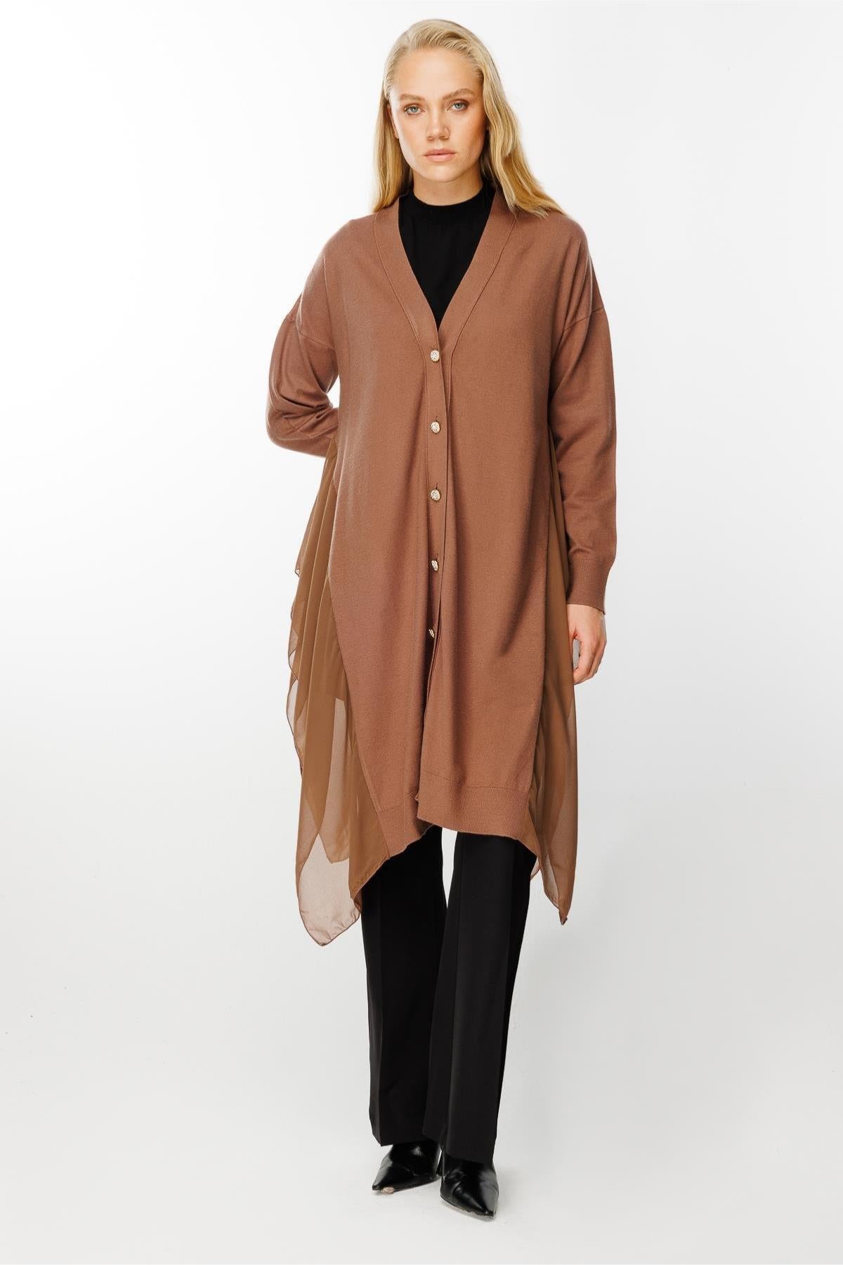 Chiffon Detailed Knitwear Cardigan