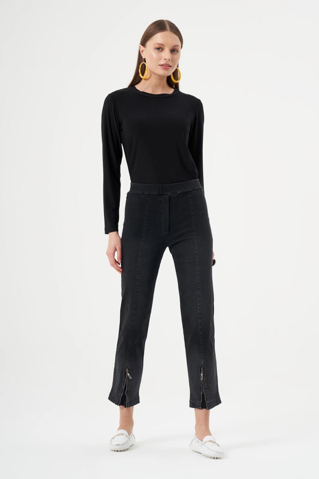 Misswhence Siyah Paçası Fermuarlı Beli Lastikli Jean Kadın Pantolon - Eser Giyim