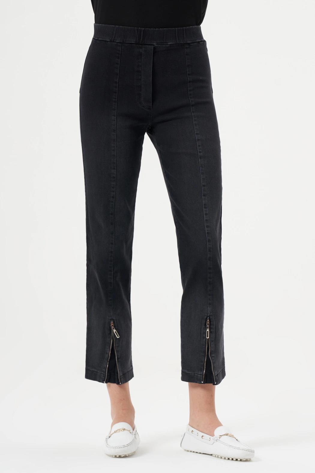 Misswhence Siyah Paçası Fermuarlı Beli Lastikli Jean Kadın Pantolon - Eser Giyim