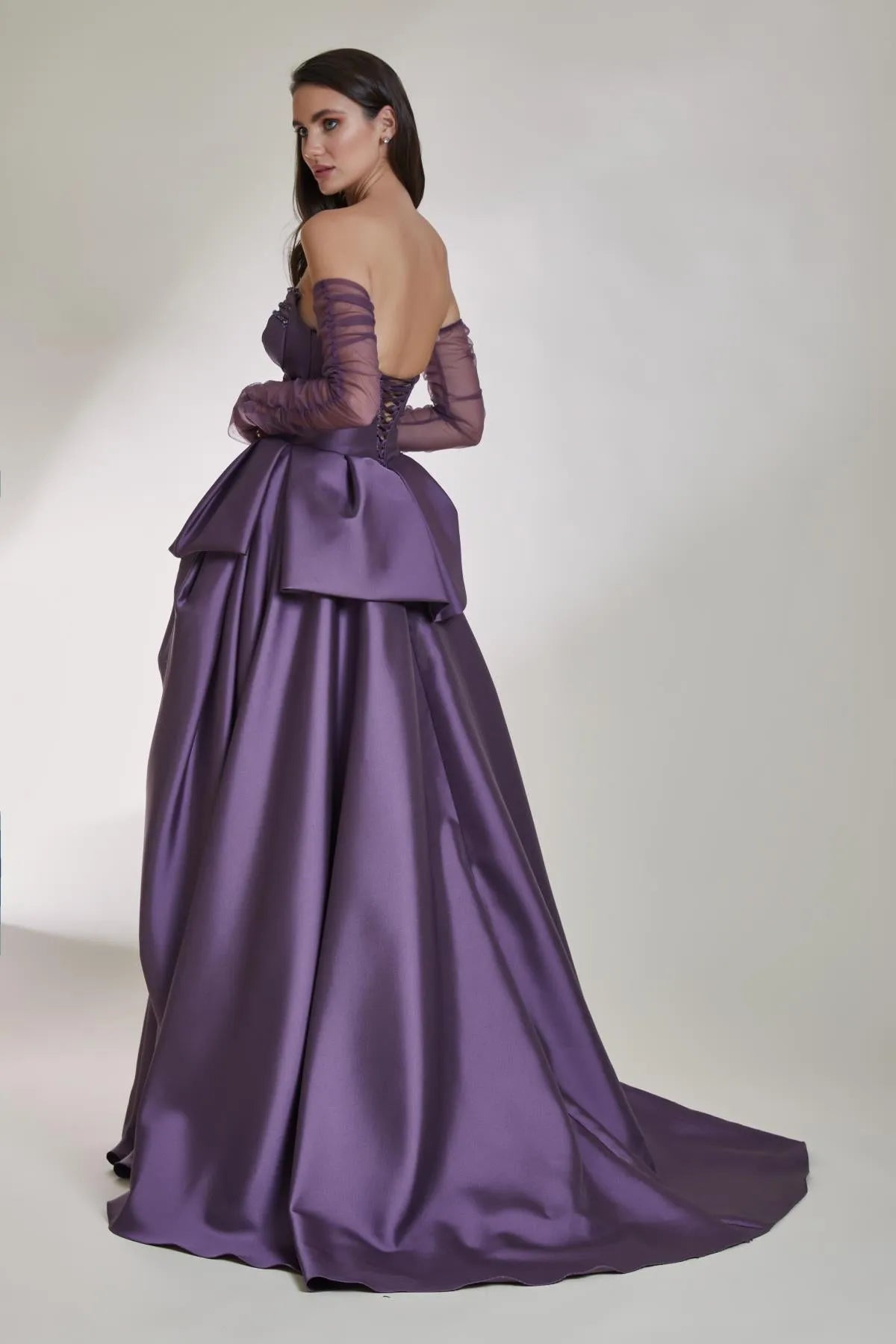 Strapless Deep Slit Tiered A-Line Evening Dress