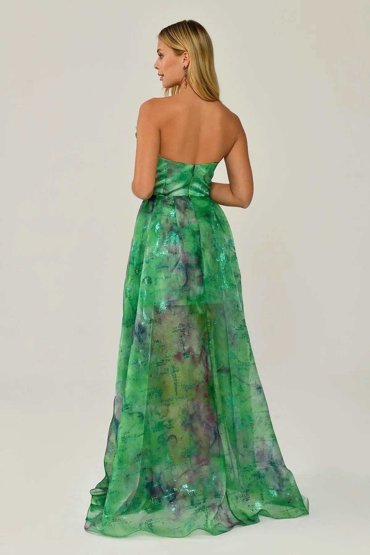 Strapless Patterned Evening Dress with Mini Skirt