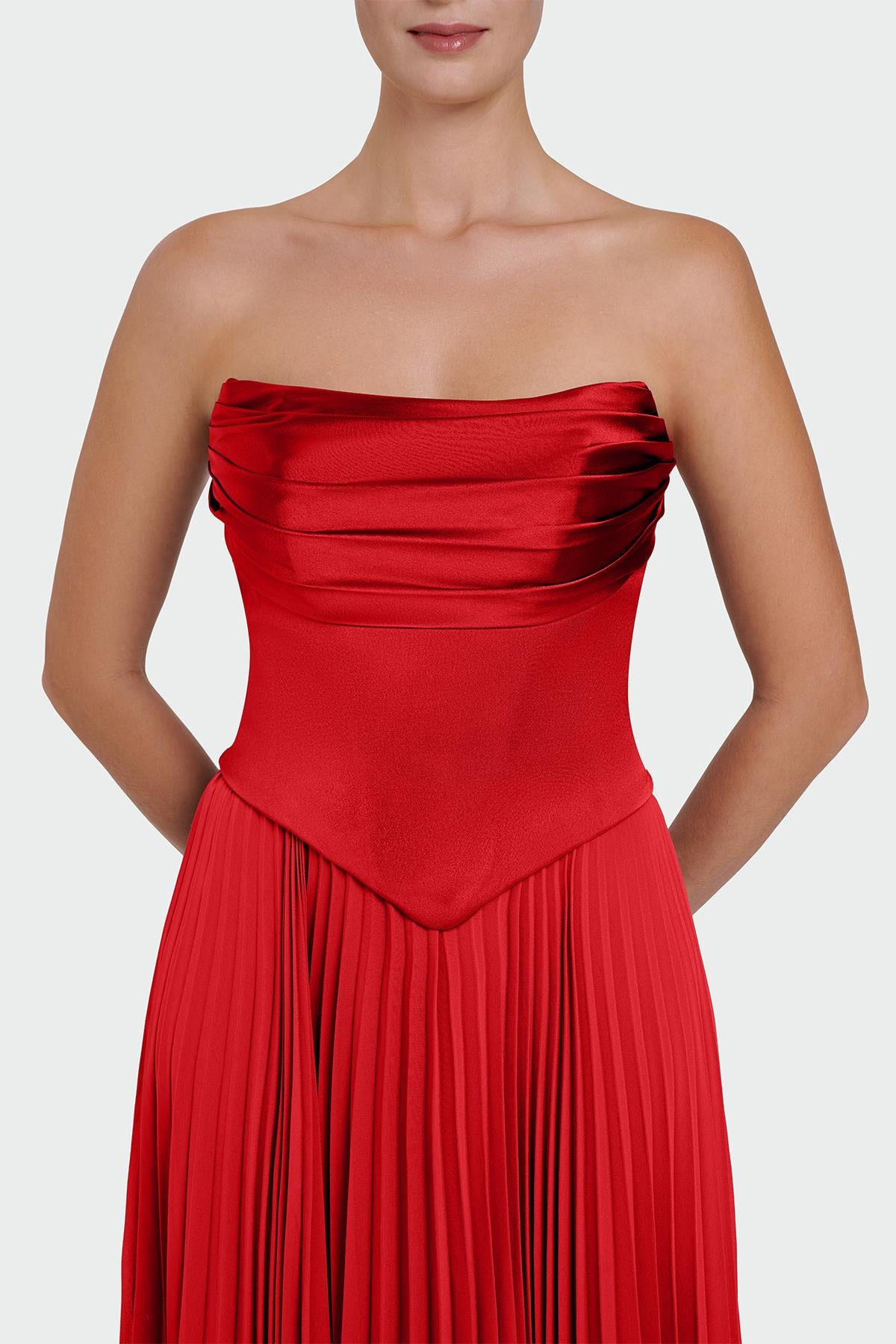 Strapless Draped Pleated Skirt Long Evening Dress