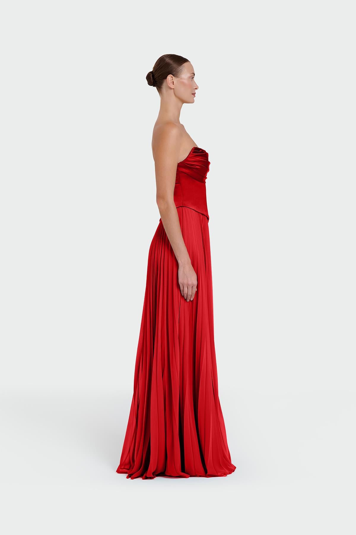 Strapless Draped Pleated Skirt Long Evening Dress