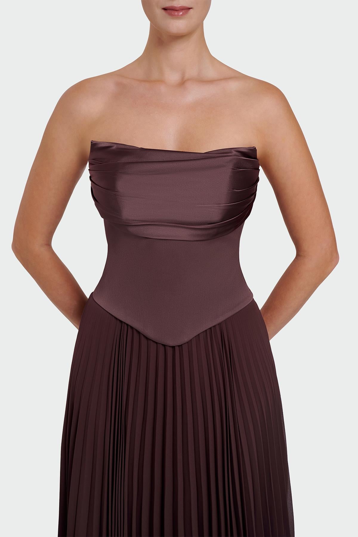 Strapless Draped Pleated Skirt Long Evening Dress
