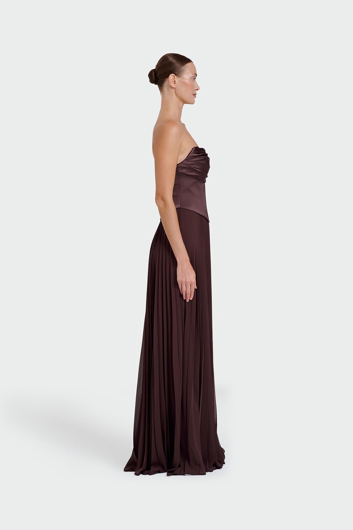 Strapless Draped Pleated Skirt Long Evening Dress