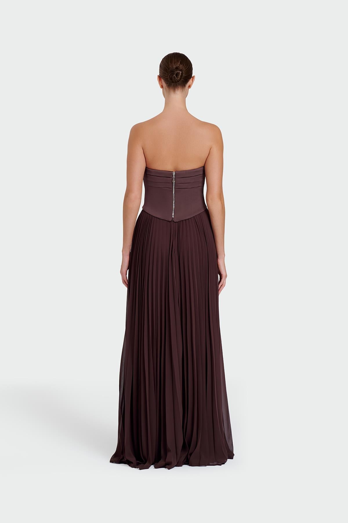 Strapless Draped Pleated Skirt Long Evening Dress