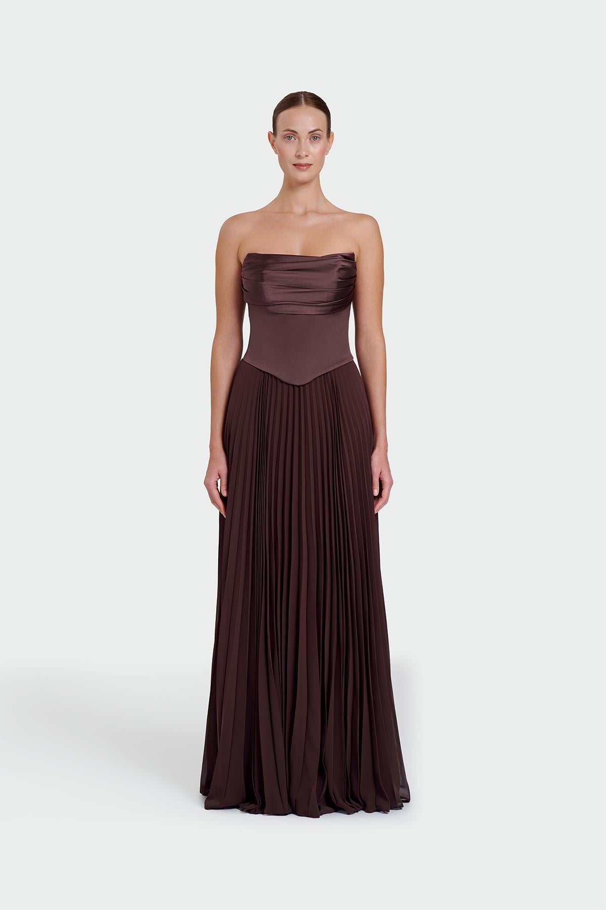 Strapless Draped Pleated Skirt Long Evening Dress