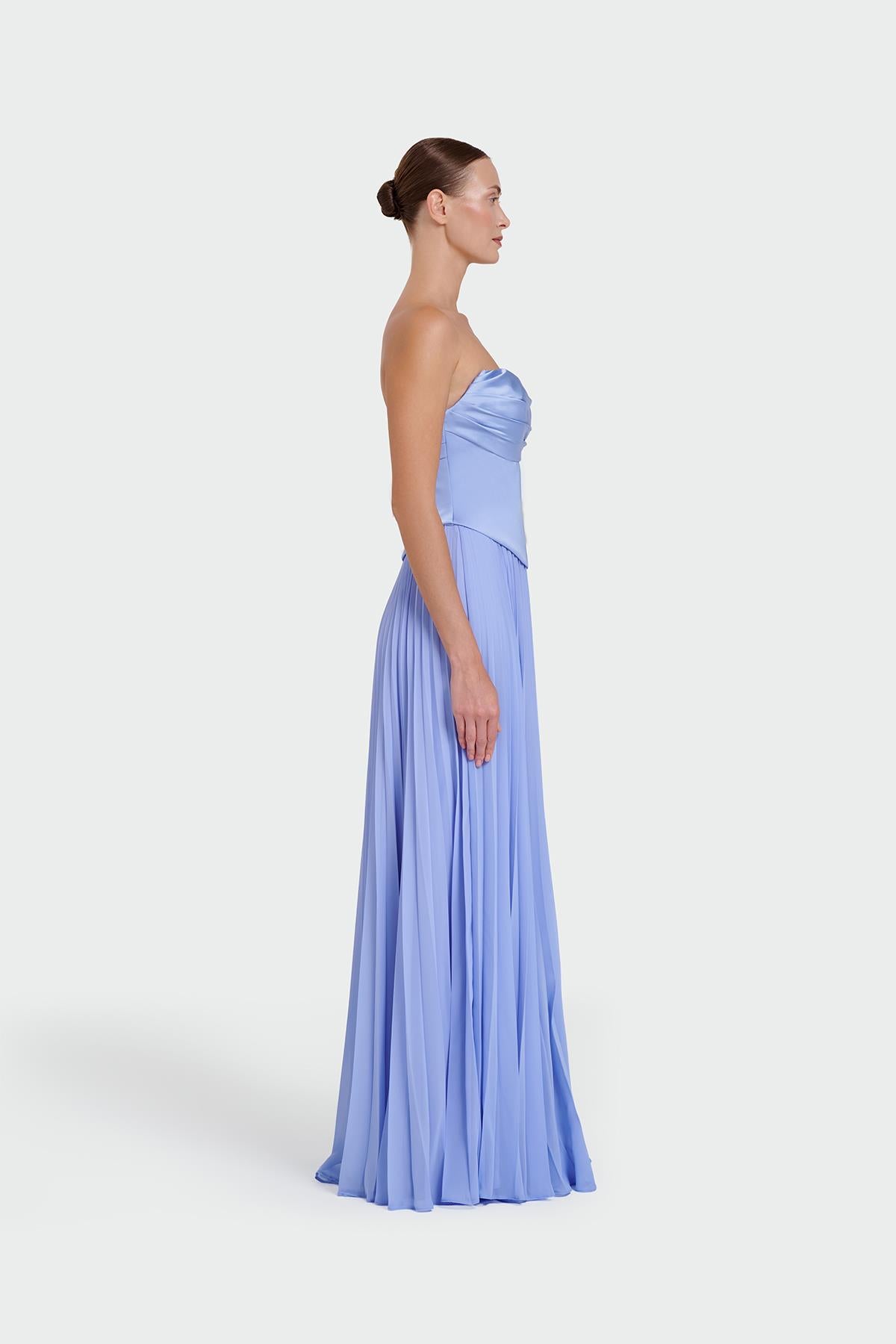 Strapless Draped Pleated Skirt Long Evening Dress