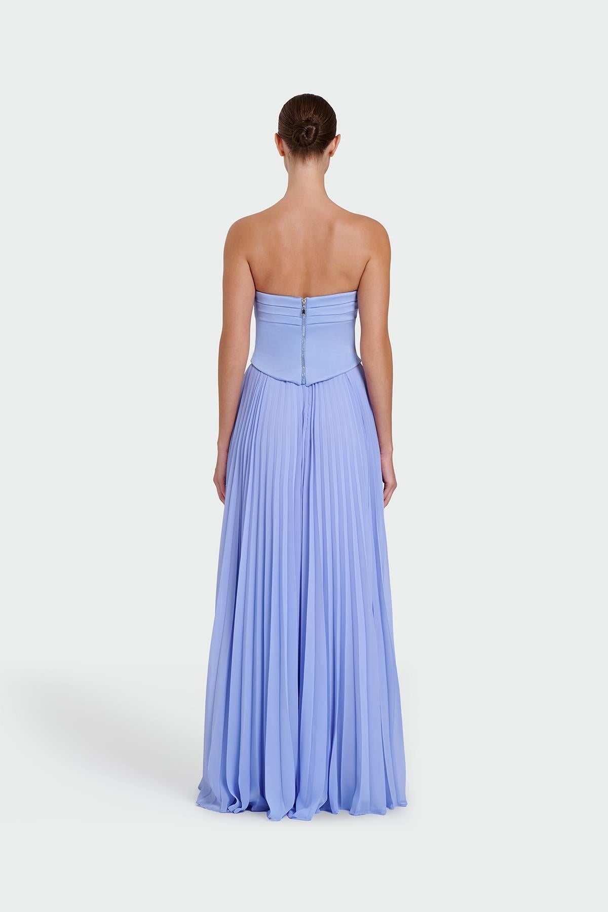 Strapless Draped Pleated Skirt Long Evening Dress
