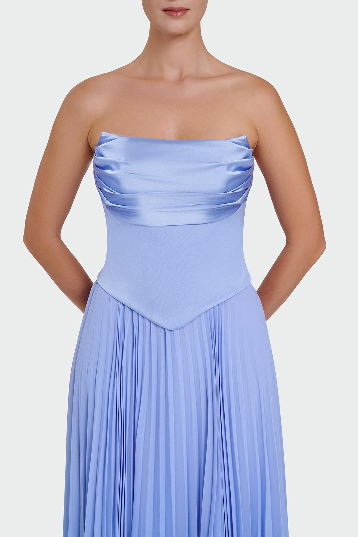 Strapless Draped Pleated Skirt Long Evening Dress