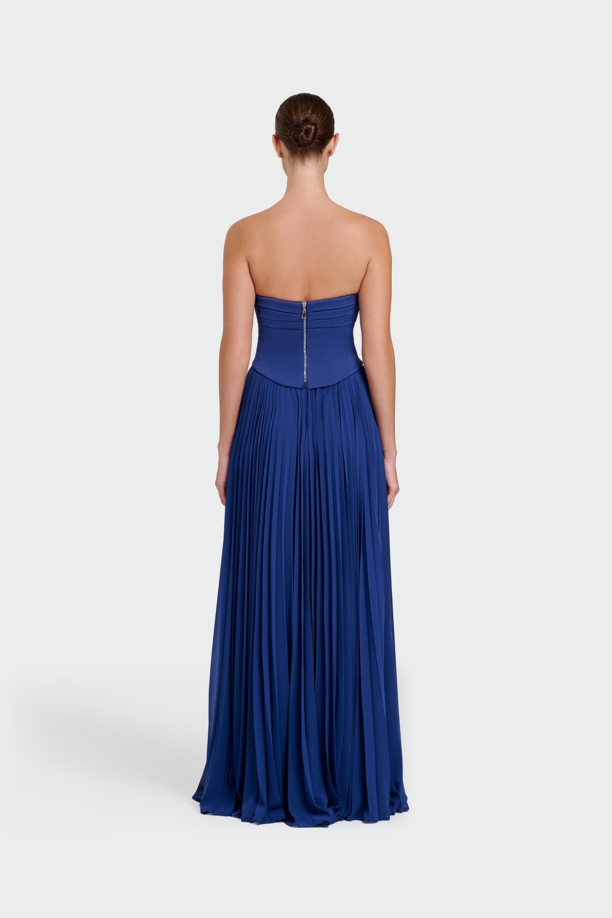 Strapless Draped Pleated Skirt Long Evening Dress