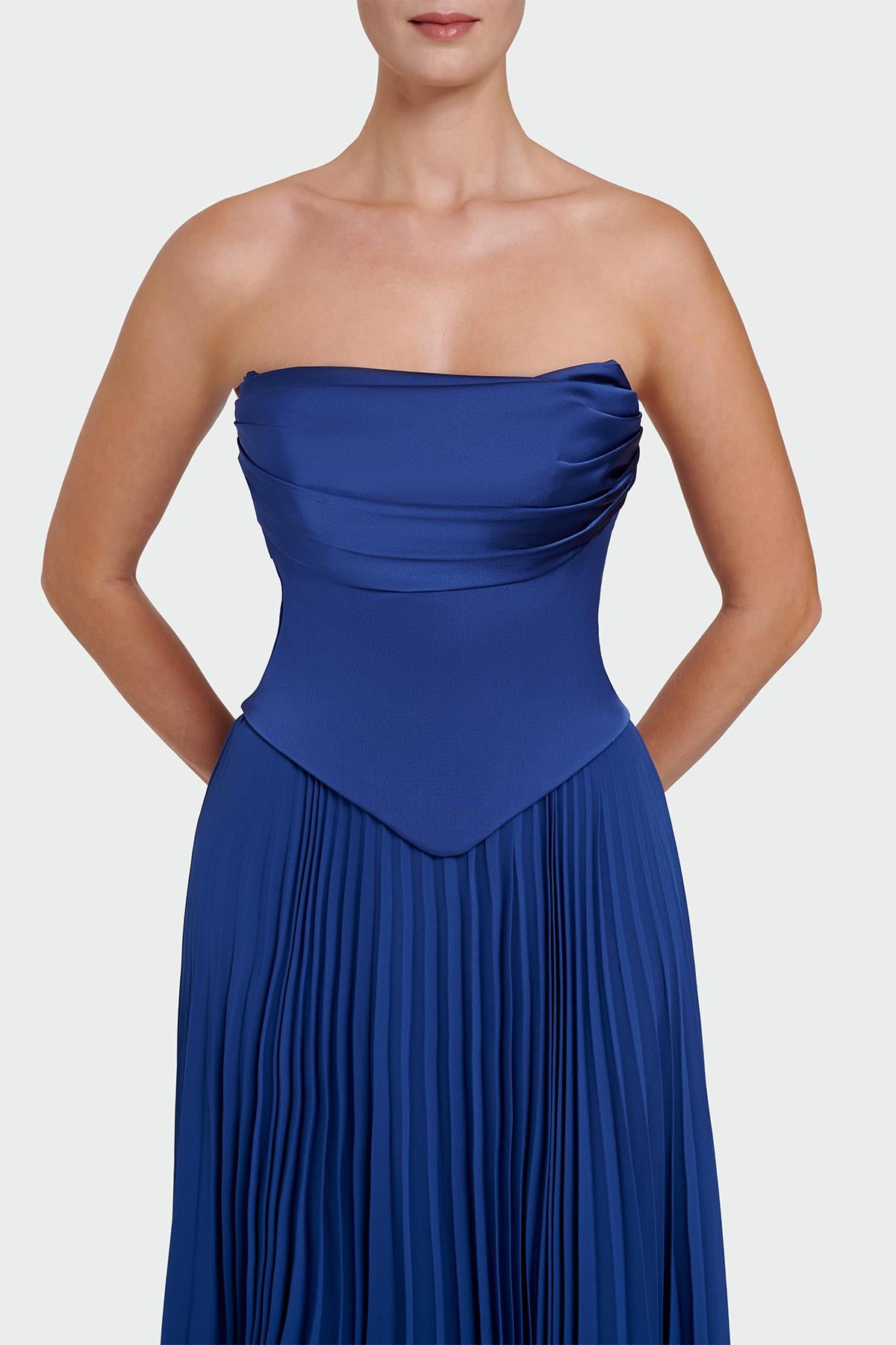 Strapless Draped Pleated Skirt Long Evening Dress