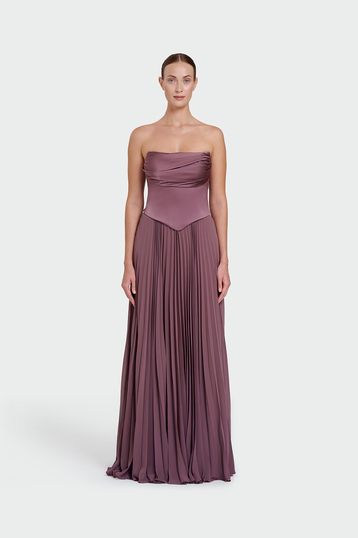 Strapless Draped Pleated Skirt Long Evening Dress